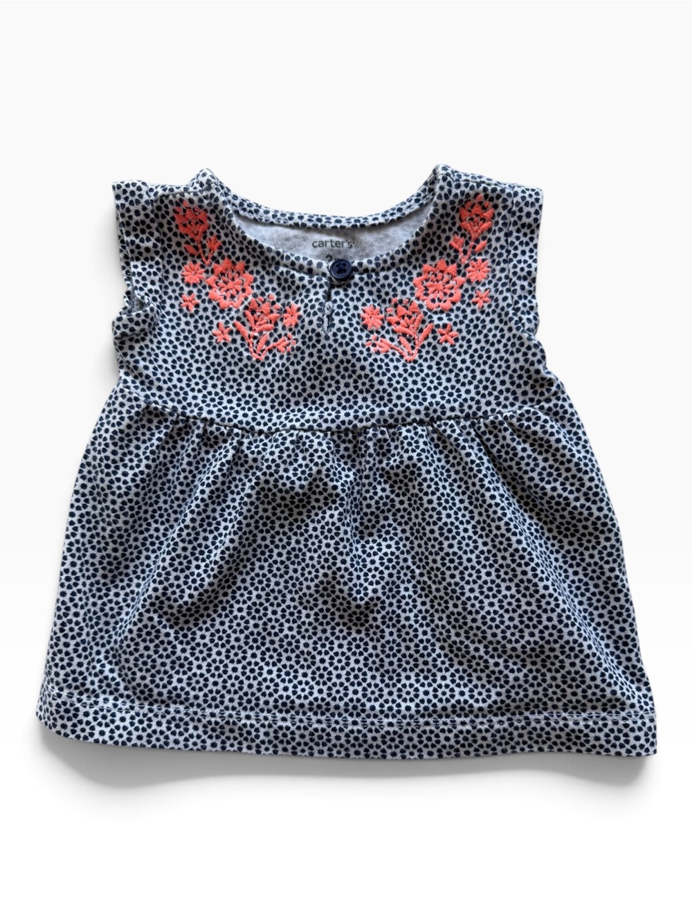 Carter's Navy Dot Tank Top with Coral Floral Embroidery